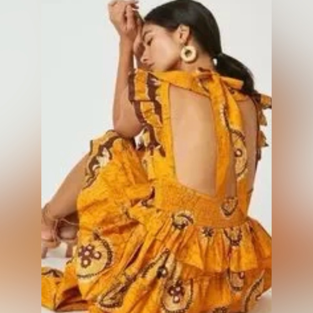 Love the Label/ Anthropologie Vibrant Orange Ruffled Maxi Dress. Size S.